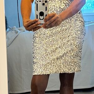 Silver sequined, choker dress,  $30.